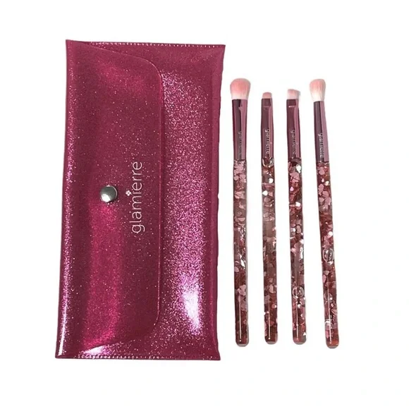 PINK Glitter Hearts Makeup Brush Set with Case NEW! - Picture 10 of 11